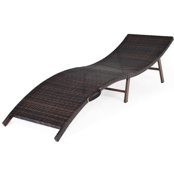 Costway 2PCS Patio Rattan Folding Lounge Chair Stackable Double Sided