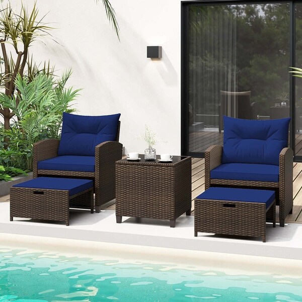 Costway 5 Piece Patio Rattan Furniture with 2 Ottomans and Tempered