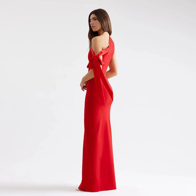 One Shoulder Maxi Dress with SlitClistos