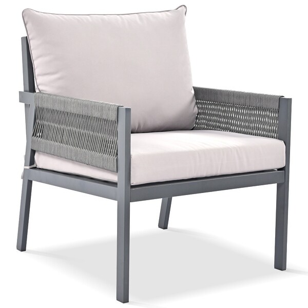 4Piece Rope Patio Furniture Set with Tempered Glass Table