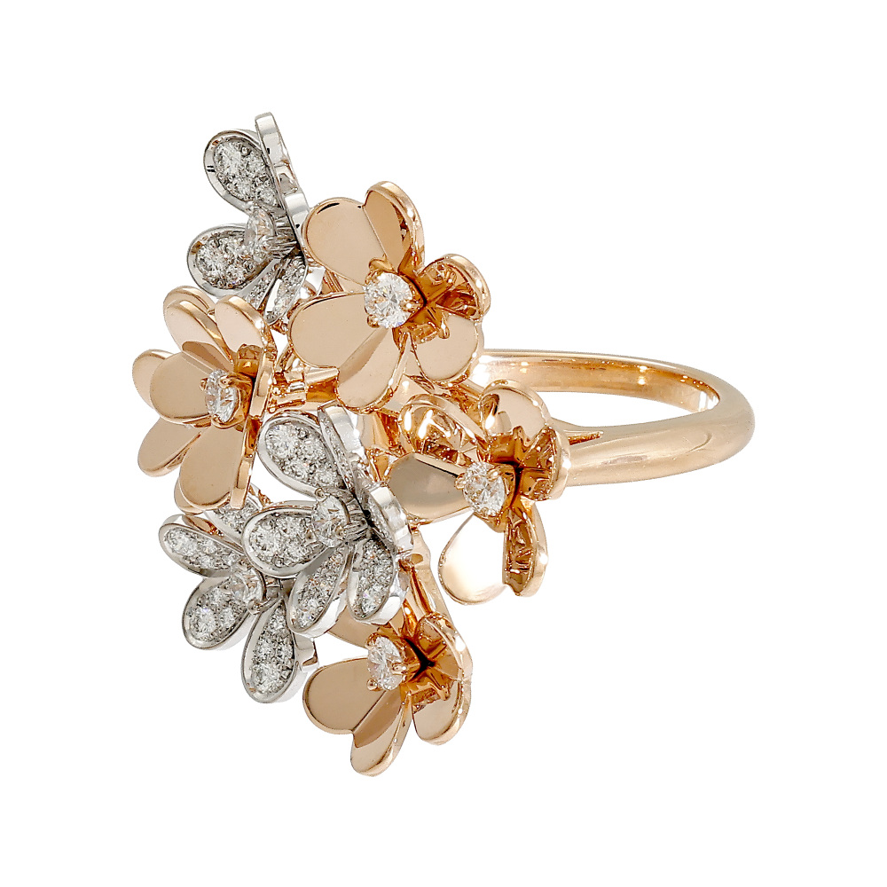 Van Cleef & Arpels Frivole 8 Flower Ring 18K White Gold & 18K Rose Gold Diamond VCARPFIQ00