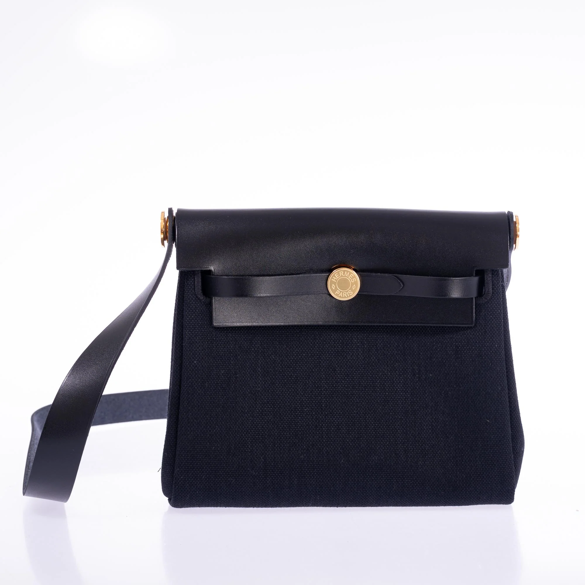 Hermès Herbag Zip 20 Black Vache Hunter and Toile Gold Hardware