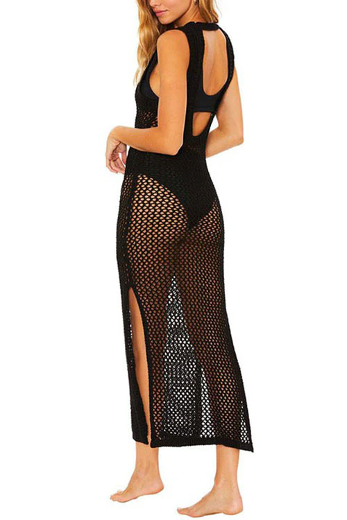 Backless Crochet Maxi Dress with High SlitClistos