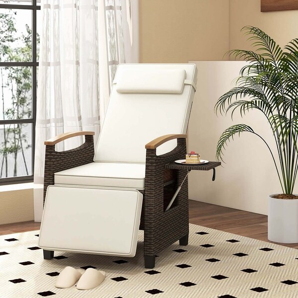 1/2PCS Patio Wicker Recliner Chair w/ Adjustable Backrest and Footrest