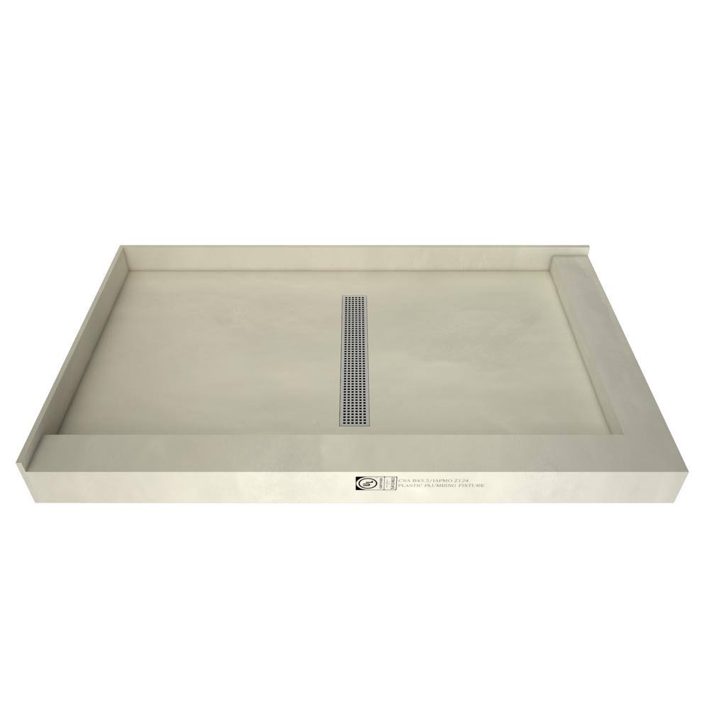 Tile Redi Double Threshold Shower Base with Center Trench Drain and Grate, Silver