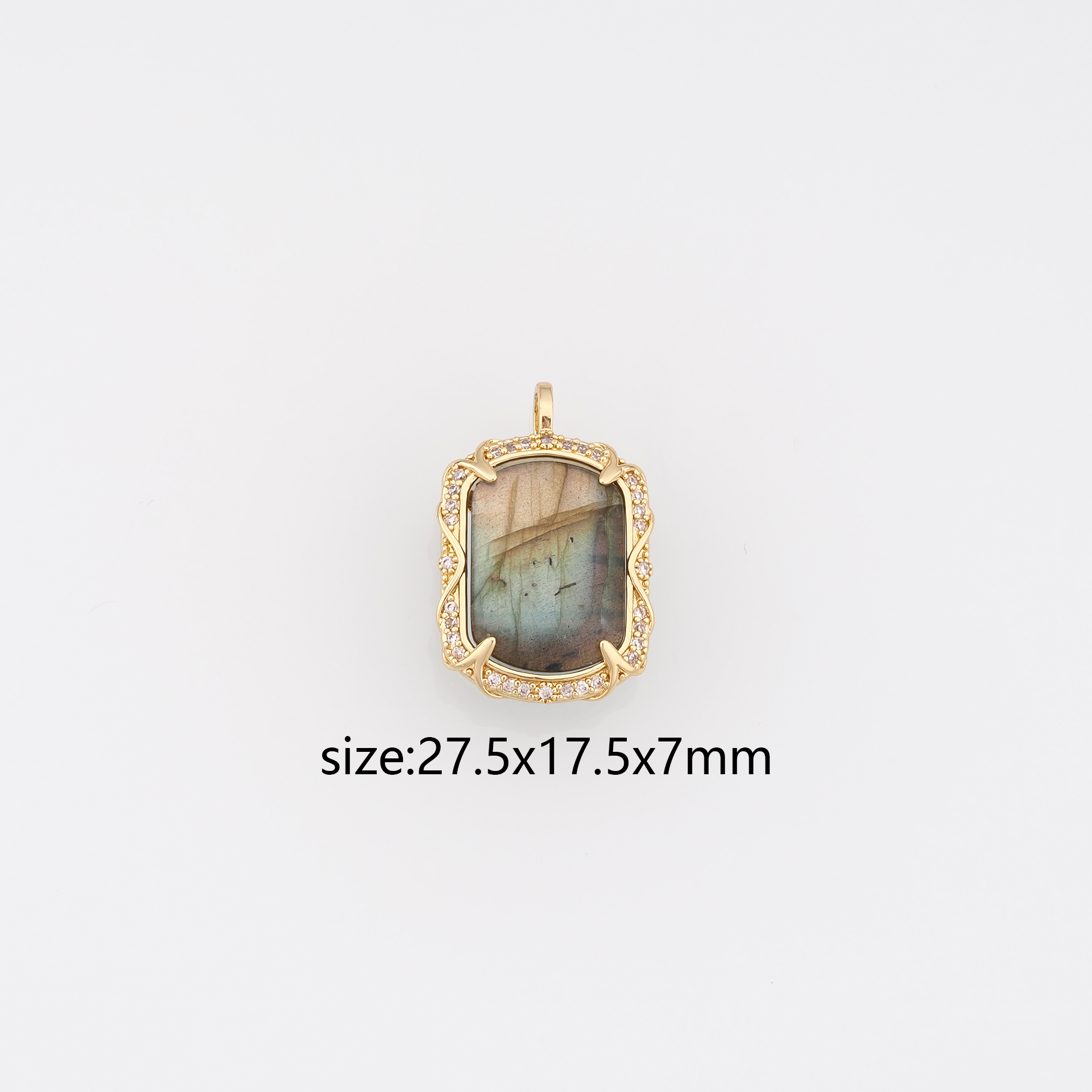 18K Gold Filled Rectangle Pendant,Natural Stone Charm Earrings Necklace for DIY Jewelry Making Supply