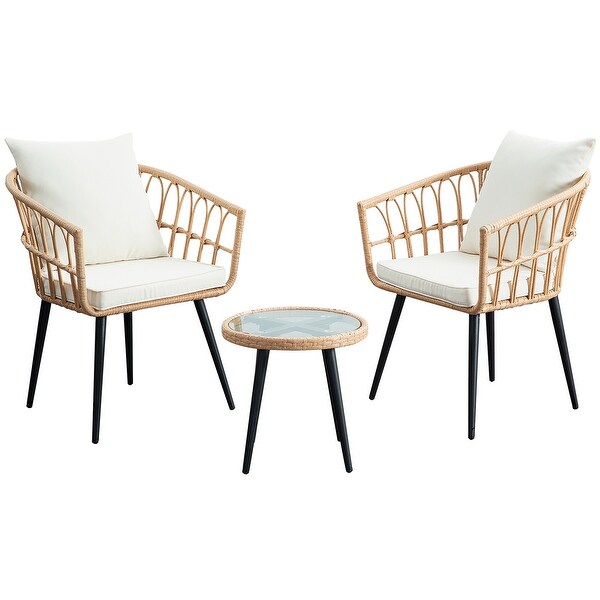 Beige 3 Pieces Rattan Wicker Patio Conversation SetClearance