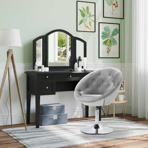 Homcom Modern Makeup Vanity Chair Round Tufted Swivel Accent Chair With Chrome Frame Height Adjustable For Living Room