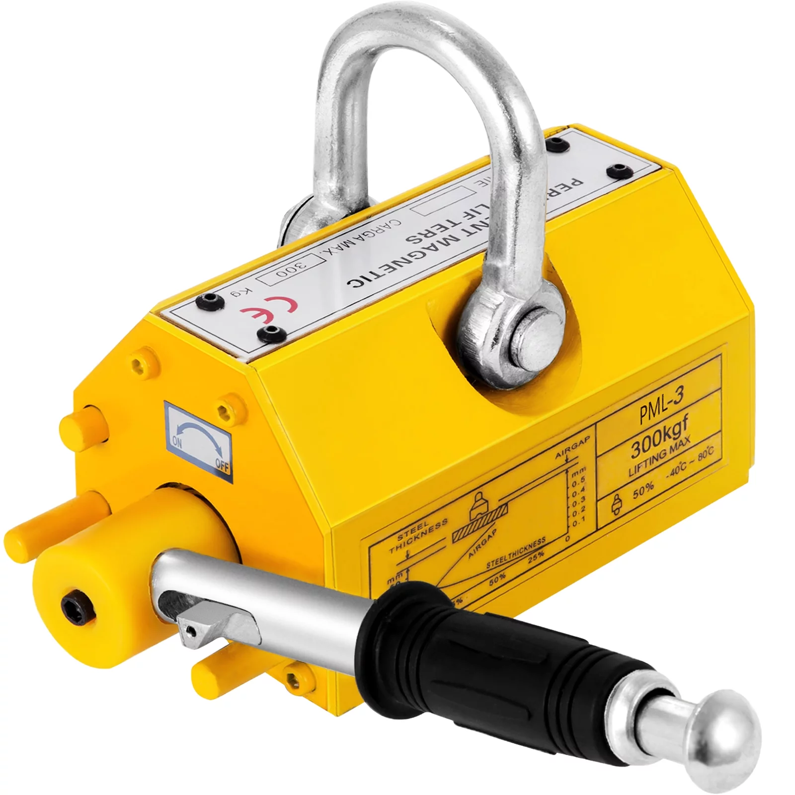 VEVOR Magnetic Lifter 660lbs Capacity, Steel Lifting Magnet 300KG, Permanent Magnetic Lift Hoist Shop Crane with Handle, Heavy Duty Metal Lifting Magnet for Material Lifting Equipment in Yellow