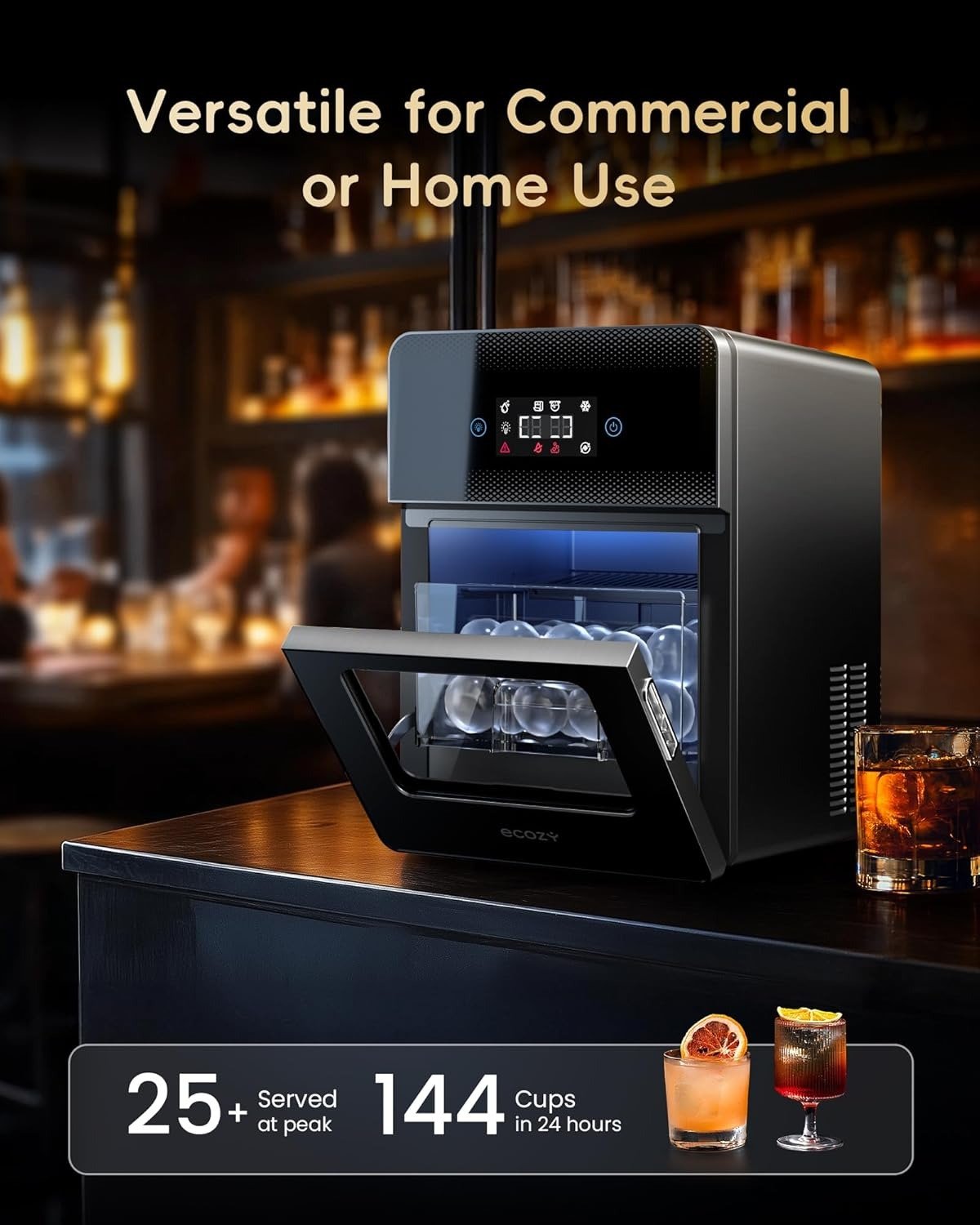 2′′ Clear Ice Ball Maker, 4 pcs in 40 Mins, 144 pcs/Day, Sphere Ice Maker with Enhanced Insulation, Automatic Water Supply, Self-Cleaning for Whiskey & Bourbon