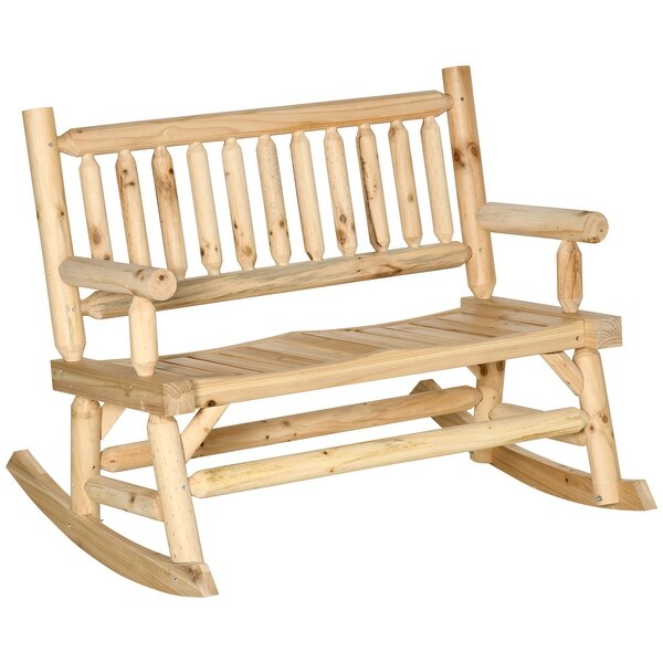 Outsunny 2Person Wooden Rocking Chair Rocker Bench with Relaxing Swinging Motion