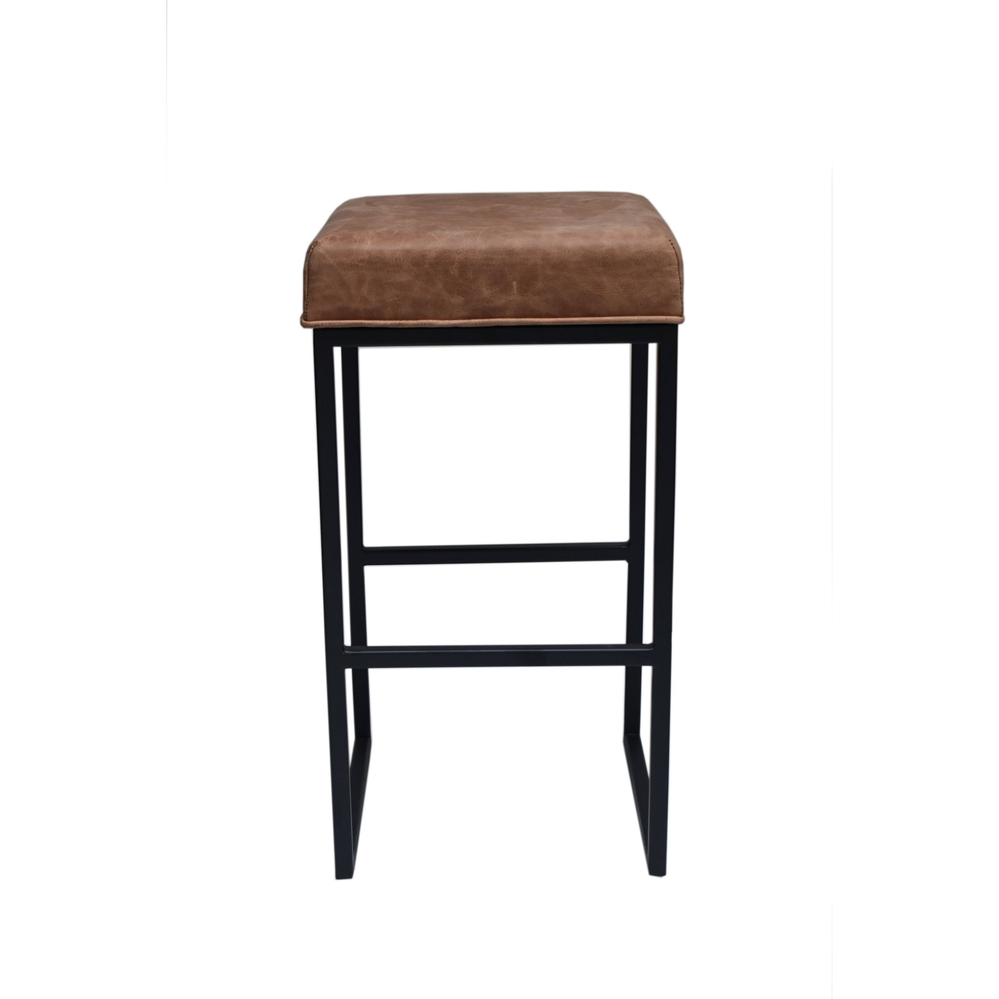 Amrah Home Rome Leather Backless Barstool Brown Seat - Black