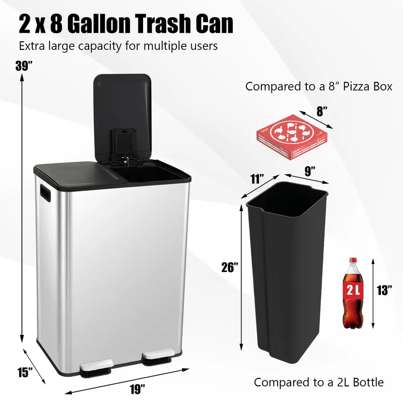 Stainless Steel Step Trash Can – 50L (13.2 Gal) Touch-Free Pedal Bin with Premium Finish
