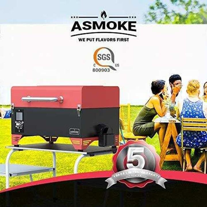 asmoke-Portable Wood Pellet Grill and Smoker with Auto Temper Control, 8 in 1 BBQ Grill Set AS300, 256 Sq. in. Cooking Area – Includes Waterproof Grill Cover and Meat Probe, Apple Red