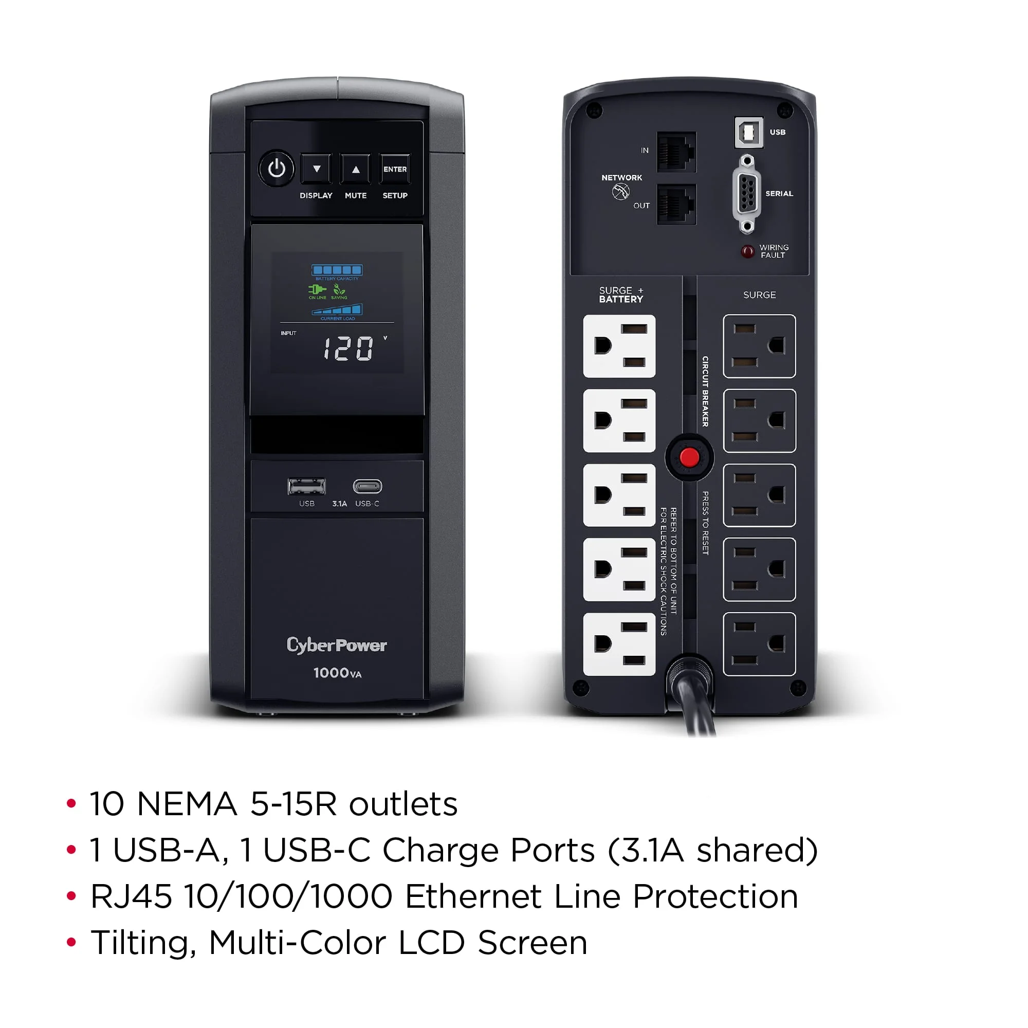 CyberPower Smart App Sinewave CP1000PFCLCD UPS - 600 Watt - 1000 VA