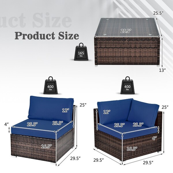 Costway 6PCS Patio Rattan Furniture Set Cushioned Sofa Coffee Table