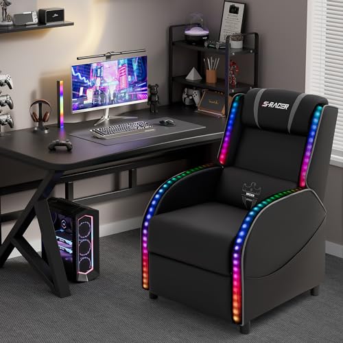Homall LED Gaming Massage Recliner Chair Racing Style Single Living Room Sofa Comfortable Ergonomic Home Theater Seating (Grey)