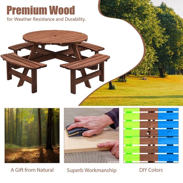 Spacious 8Person Wooden Picnic Table with Builtin Benches
