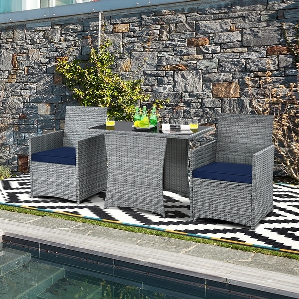 Costway 3PCS Patio Rattan Furniture Set Cushioned Sofa Armrest Garden