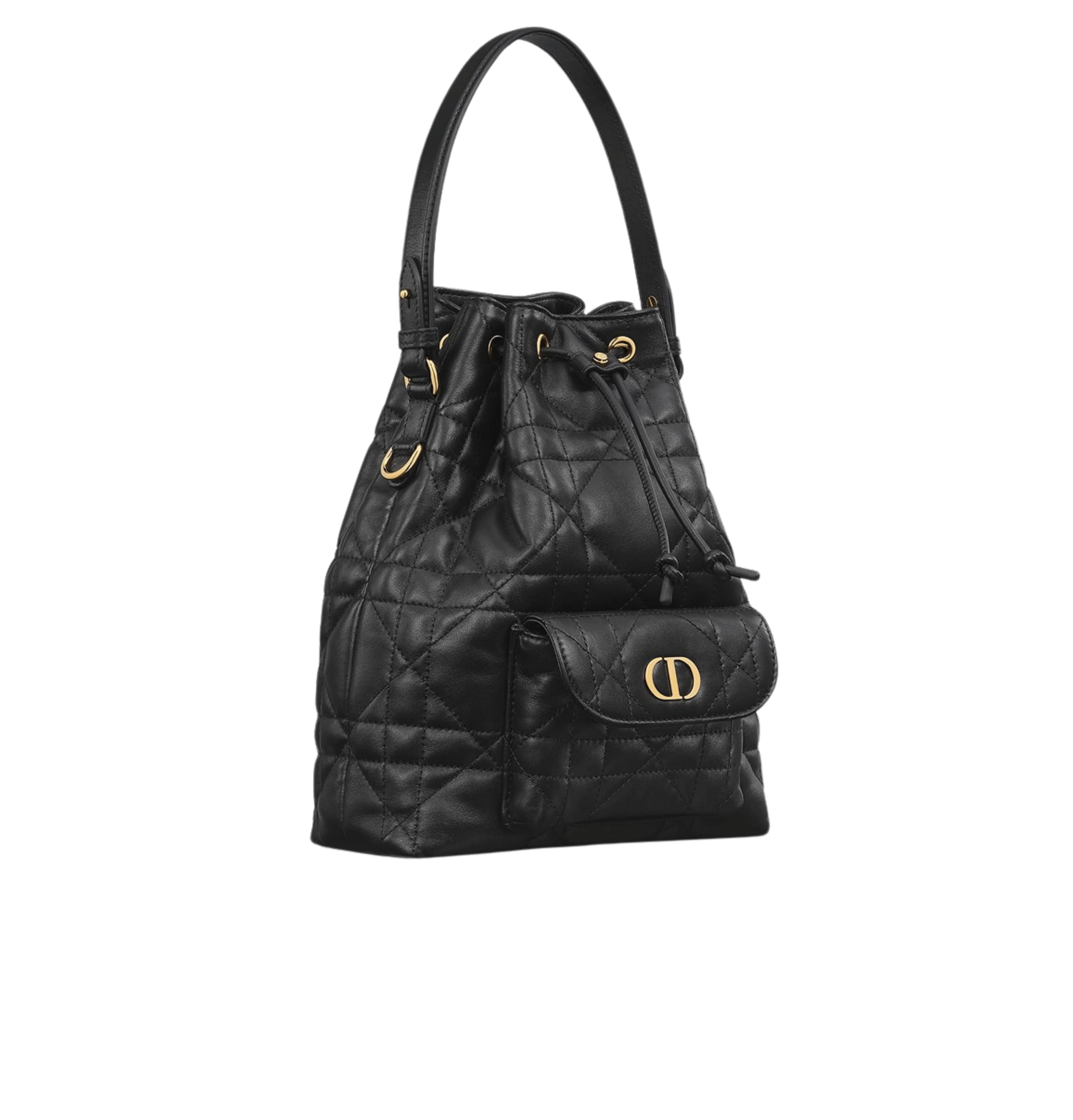 Dior Bag | Caro Bucket In Black Macrocannage Lambskin