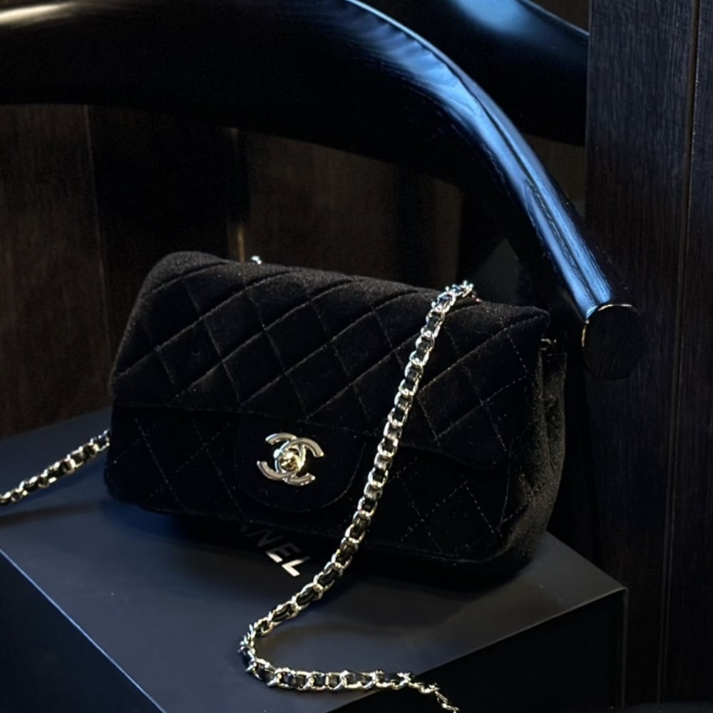 Chanel Velvet Pearl Crush Mini Flap Bag Black 20Cm/7.9in