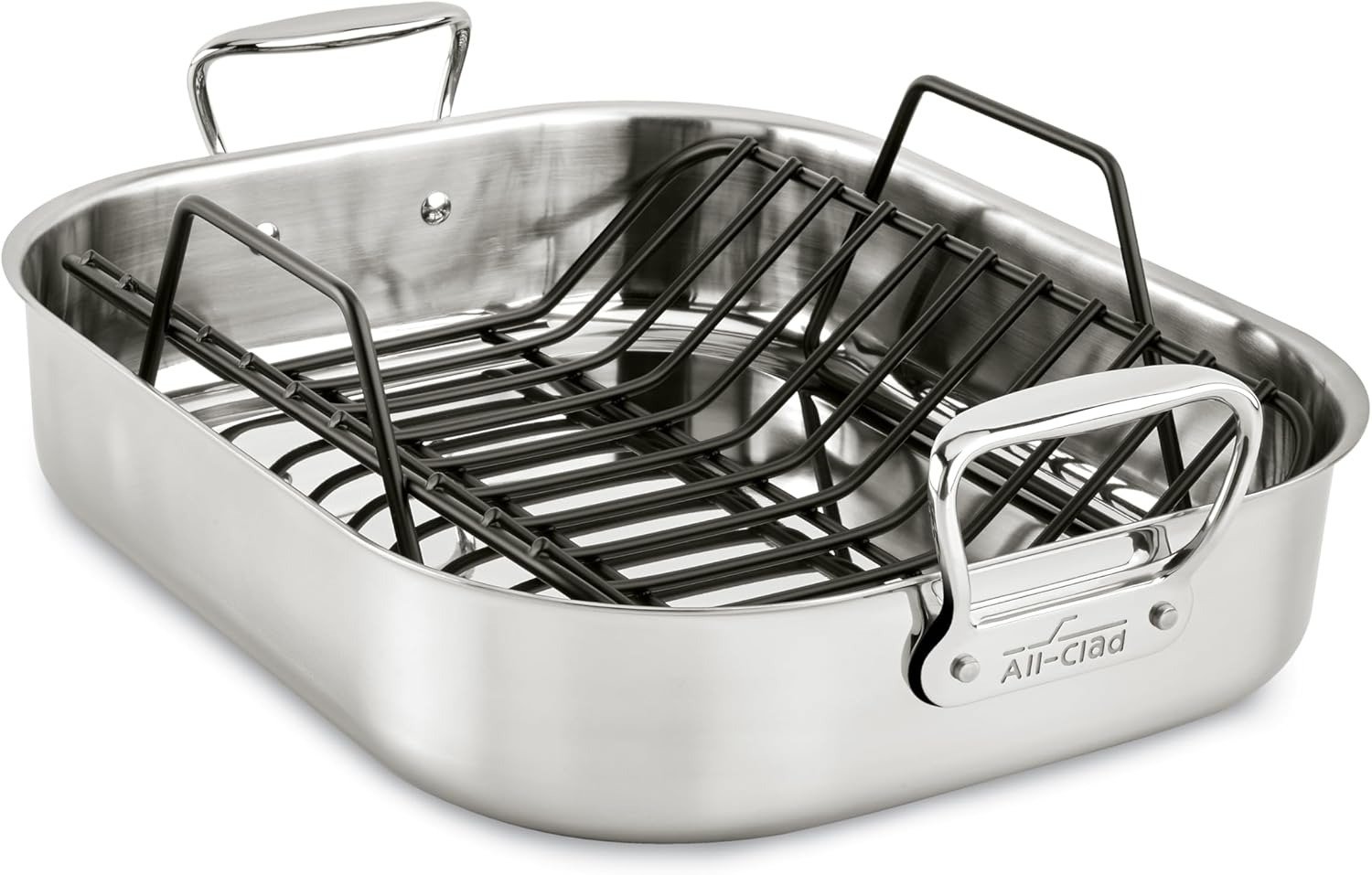 Specialty Stainless Steel Roaster and Nonstick Rack 16x13x5 Inch Oven Broiler Safe 600F Roaster Pan, Pots and Pans, Bakeware, Turkey, Silver