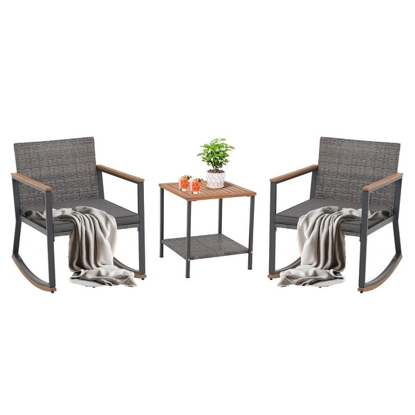 3 Piece Rocking Chair Patio Bistro Set Balcony Chairs Conversation Sets With Coffee Table and Cushions