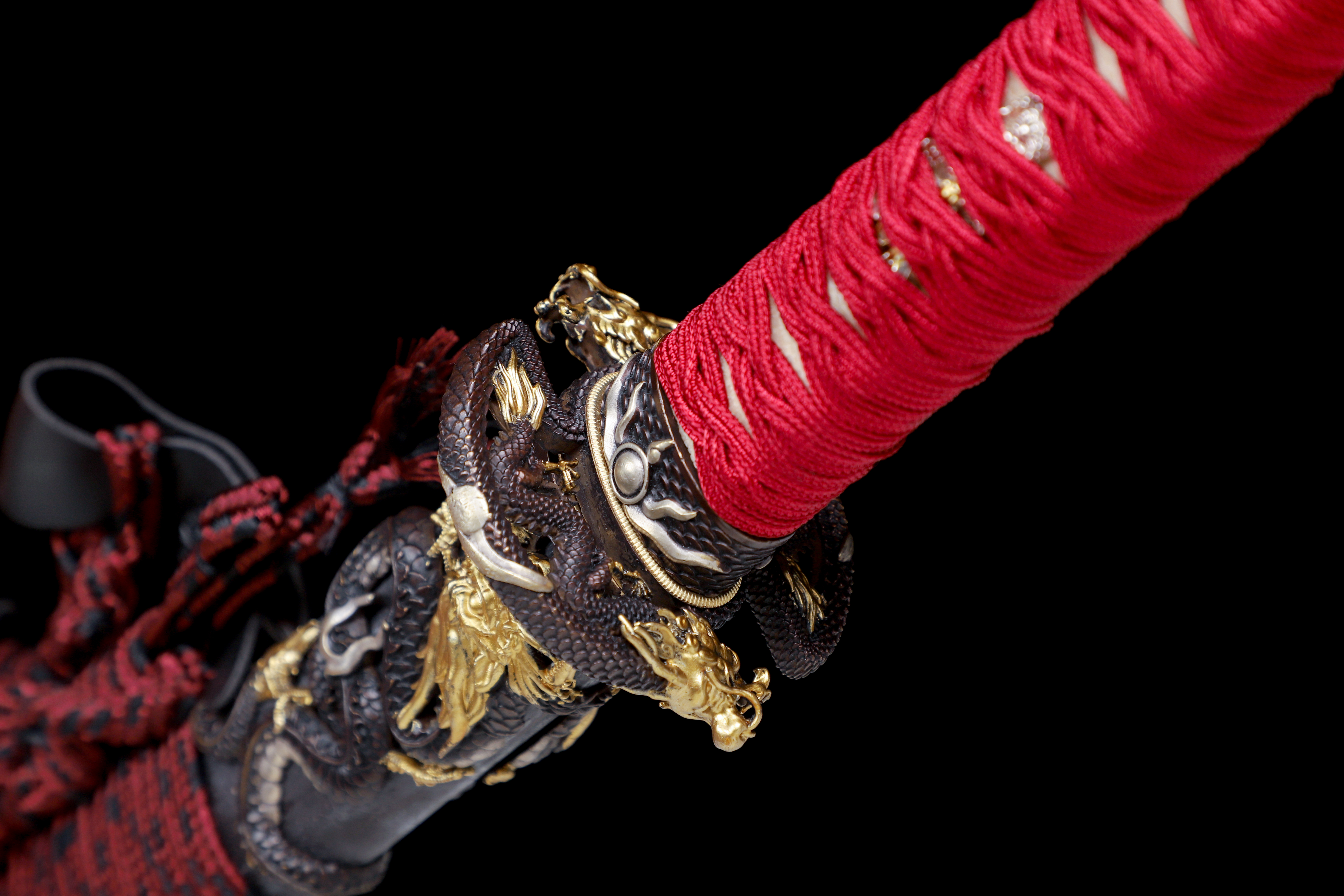 Handmade Katana Go-Mai Gold Body Blue Edge Dragon Tsuba Full Tang