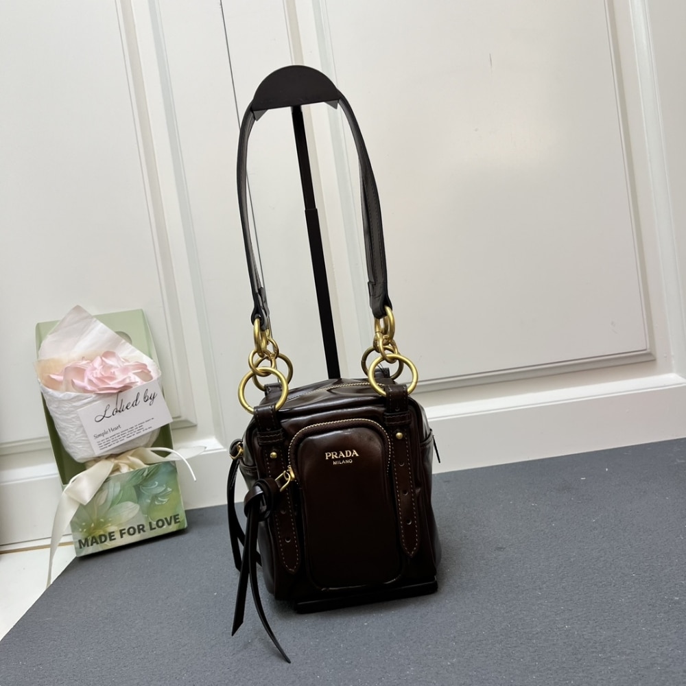 Prada Dangle Top Handle Mini Bag Brown 14Cm