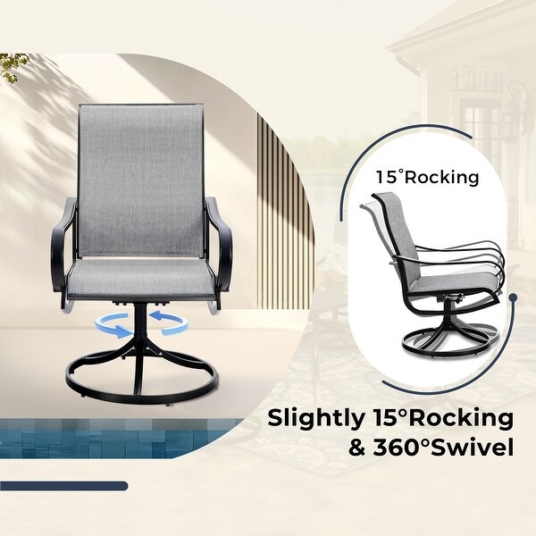 MAISON ARTS 5Piece Patio Dining Set of 4 Sling Swivel Chairs and 1 Round Ecoating Dining Table with Umbrella Hole