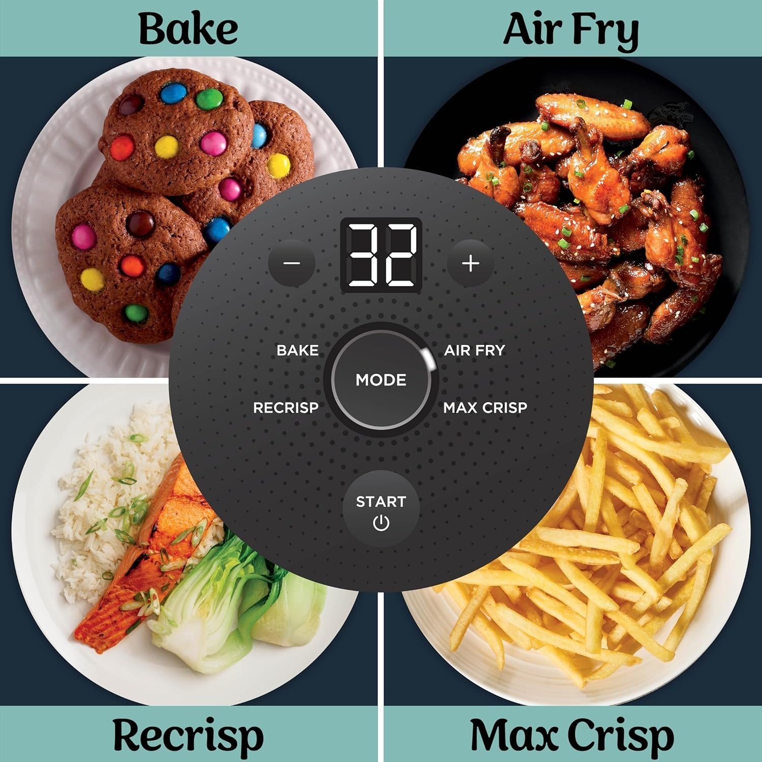 4-in-1 Glass Air Fryer | 450°F | Non-Toxic | 4QT & 6-Cup Glass Containers w/Lids | Microwave, Freezer, Dishwasher Safe | Max Crisp, Air Fry, Bake, Recrisp | Cyberspace Gray