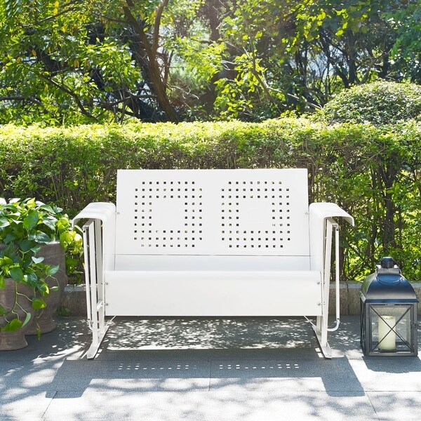 Crosley Bates Retro White Steel Outdoor Loveseat Glider