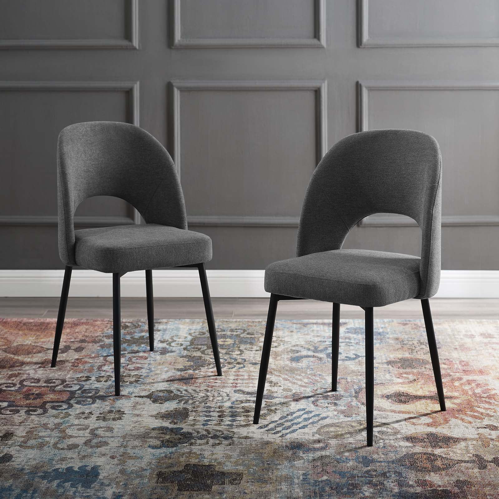 Modway Rouse Dining Side Chair Upholstered Fabric Set of 2 in Black Charcoal