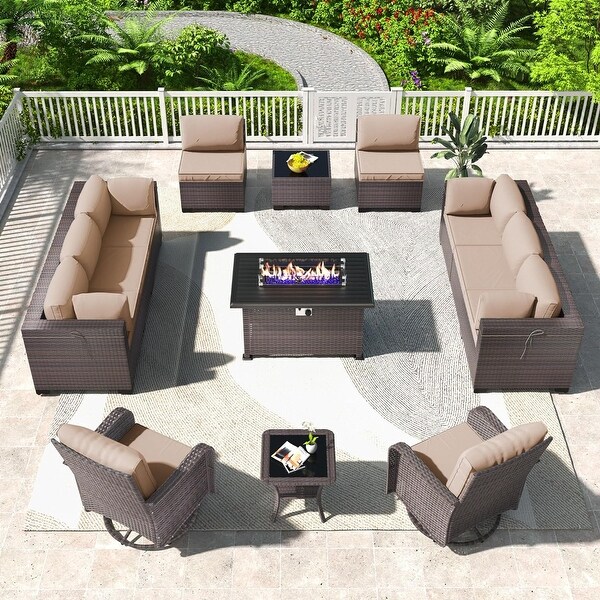Patio Furniture Sectional Sofa Set,PE Rattan Swivel Rocking Chairs Patio Conversation Set