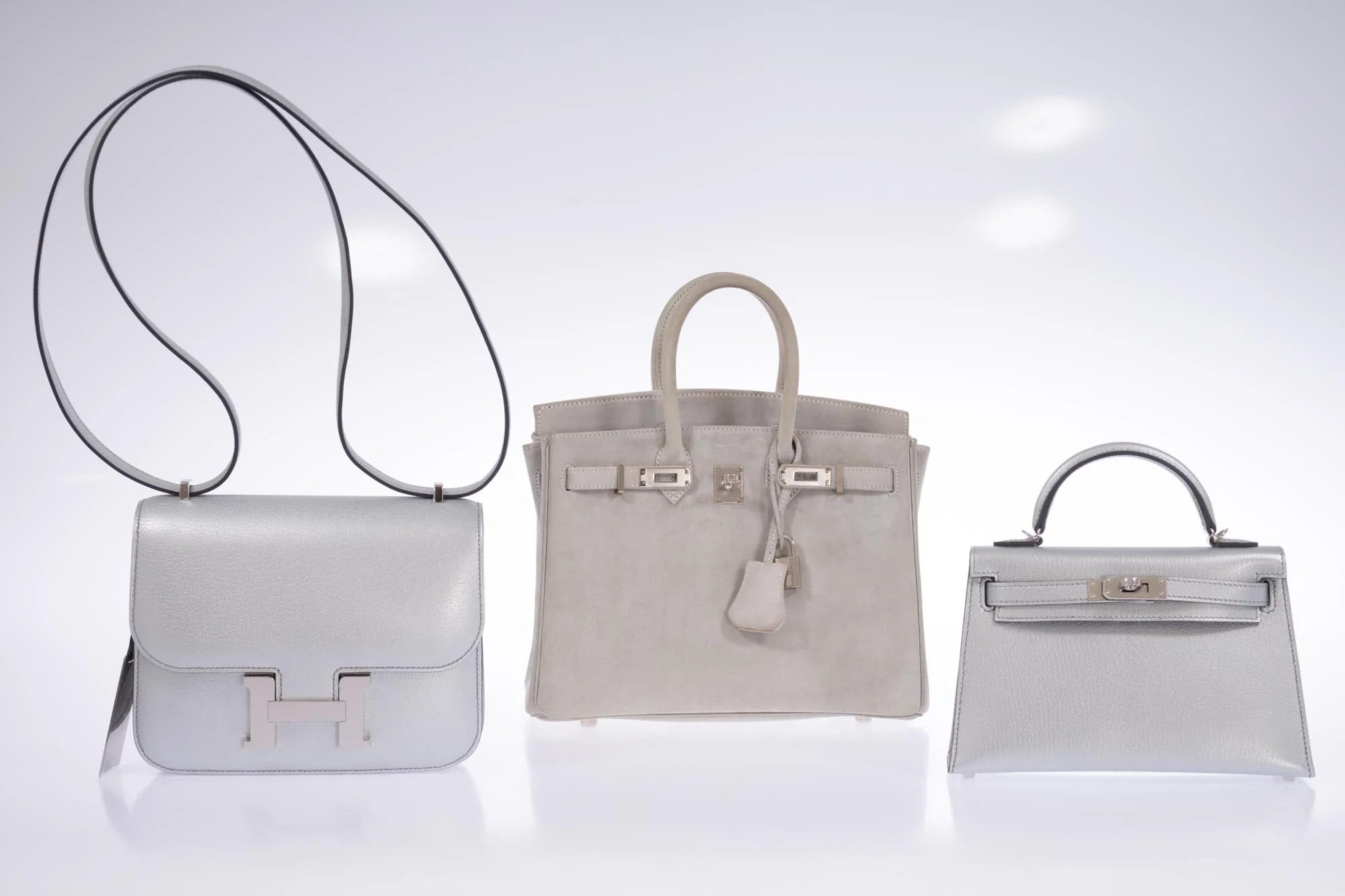 Hermès Mini Constance 18 Silver Metallic Chevre Palladium Hardware