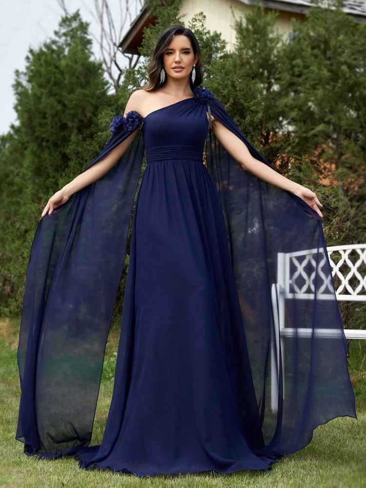 One Shoulder Cape Maxi DressClistos