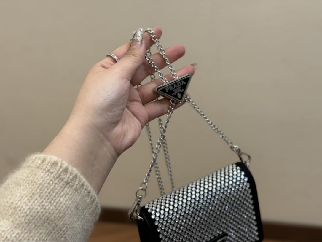 Prada Cardholder With Shoulder Strap And Crystals 13Cm