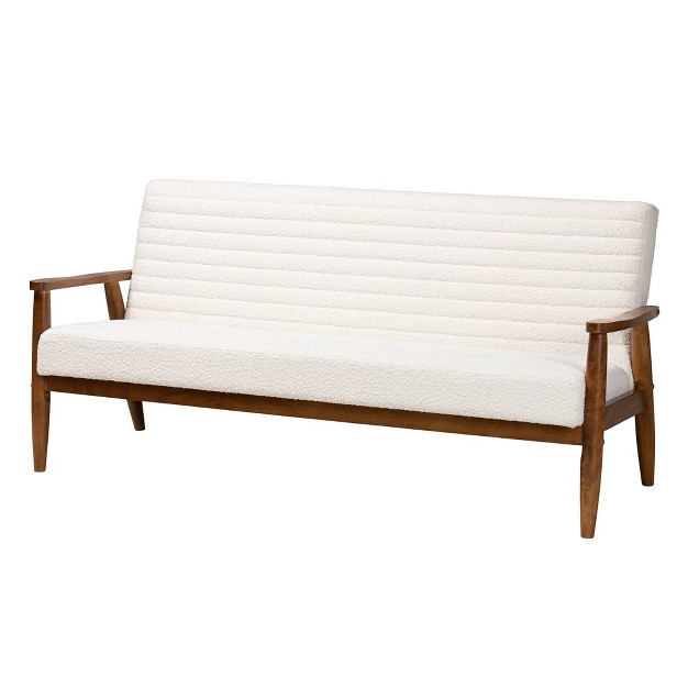 Stratton Boucle Fabric And Wood Sofa White walnut Brown Baxton Studio
