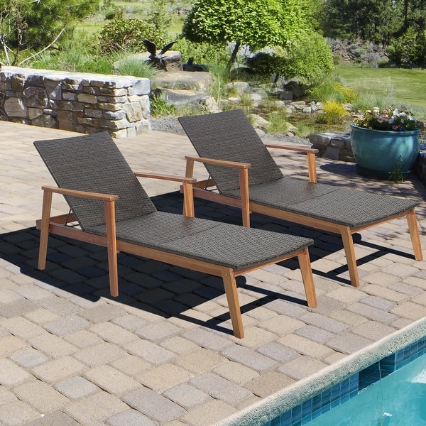 Costway 2PCS Patio Rattan Chaise Lounge Chair Recliner Back Adjustable