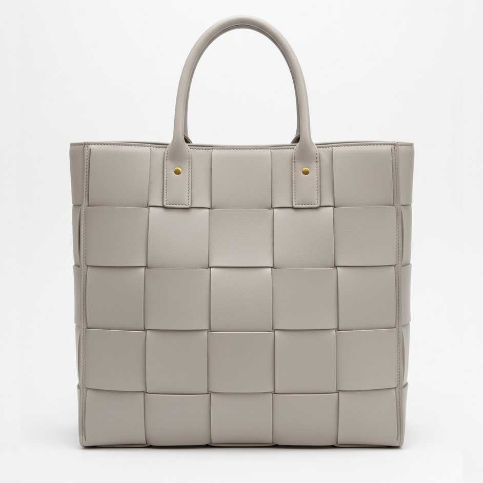 Light Taupe Woven Leather Tote Bag