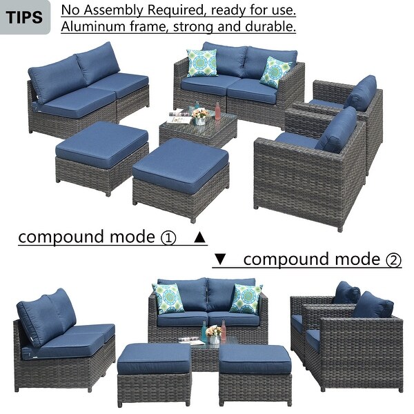 OVIOS Patio Furniture Deep Seat Wicker 9piece Set