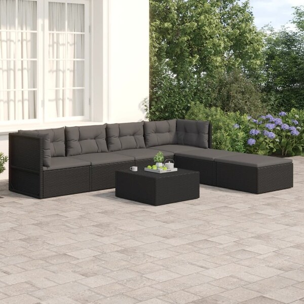 vidaXL 5 Piece Patio Lounge Set with Cushions Black Poly Rattan