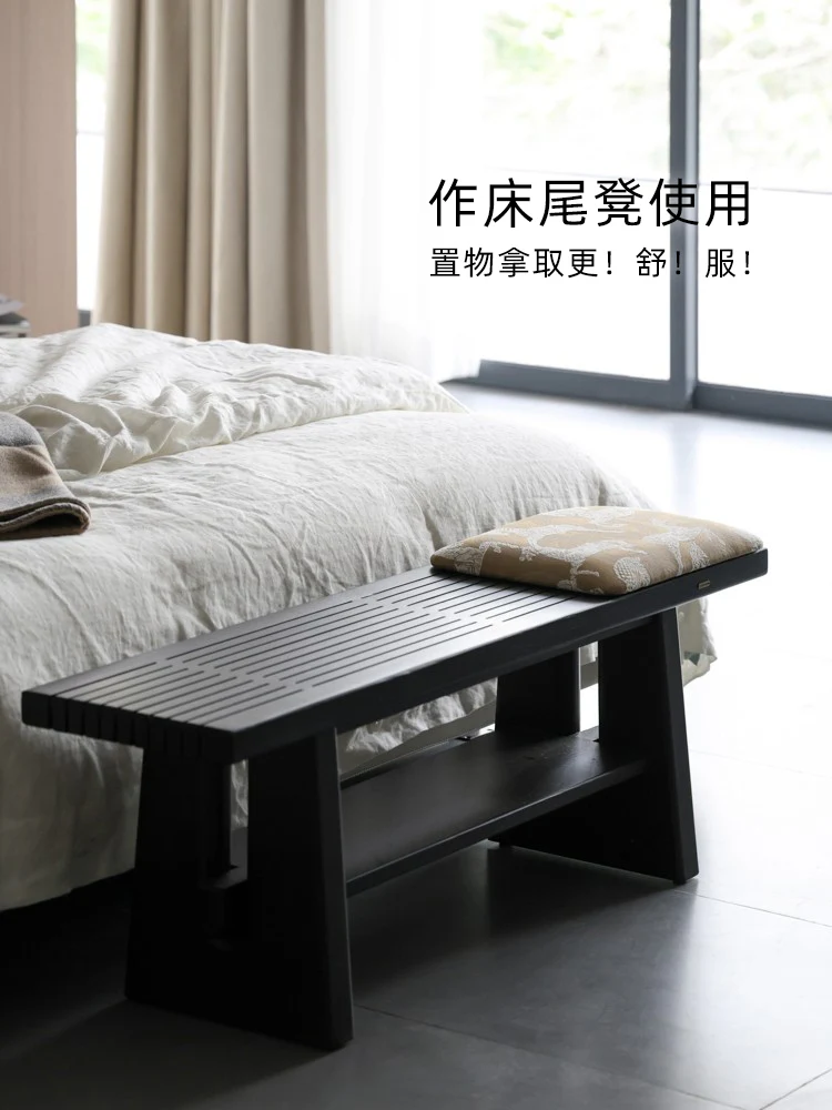CH092-1 - White Waxwood Solid Wood Shoe Changing Stool: Royal Horse Embroidery, Dual-layer Storage Bed End Stool Shoe Rack