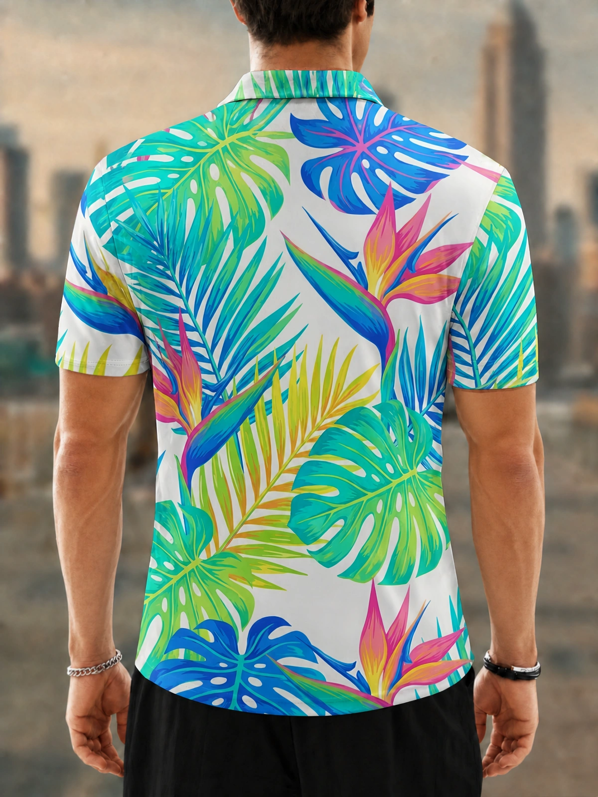 Moisture Wicking Golf Polo 3D Tropical Monstera Bird of Paradise Floral Button Short Sleeve Golf Polo Shirt