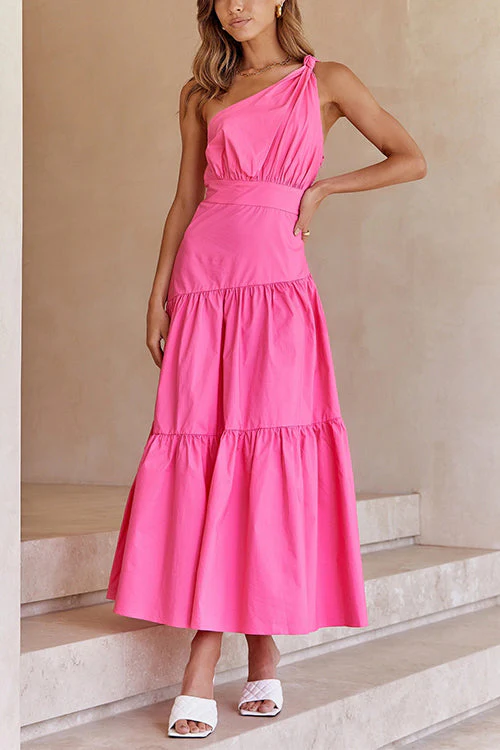 Asymmetrical Ruffled Maxi Dress - One ShoulderClistos