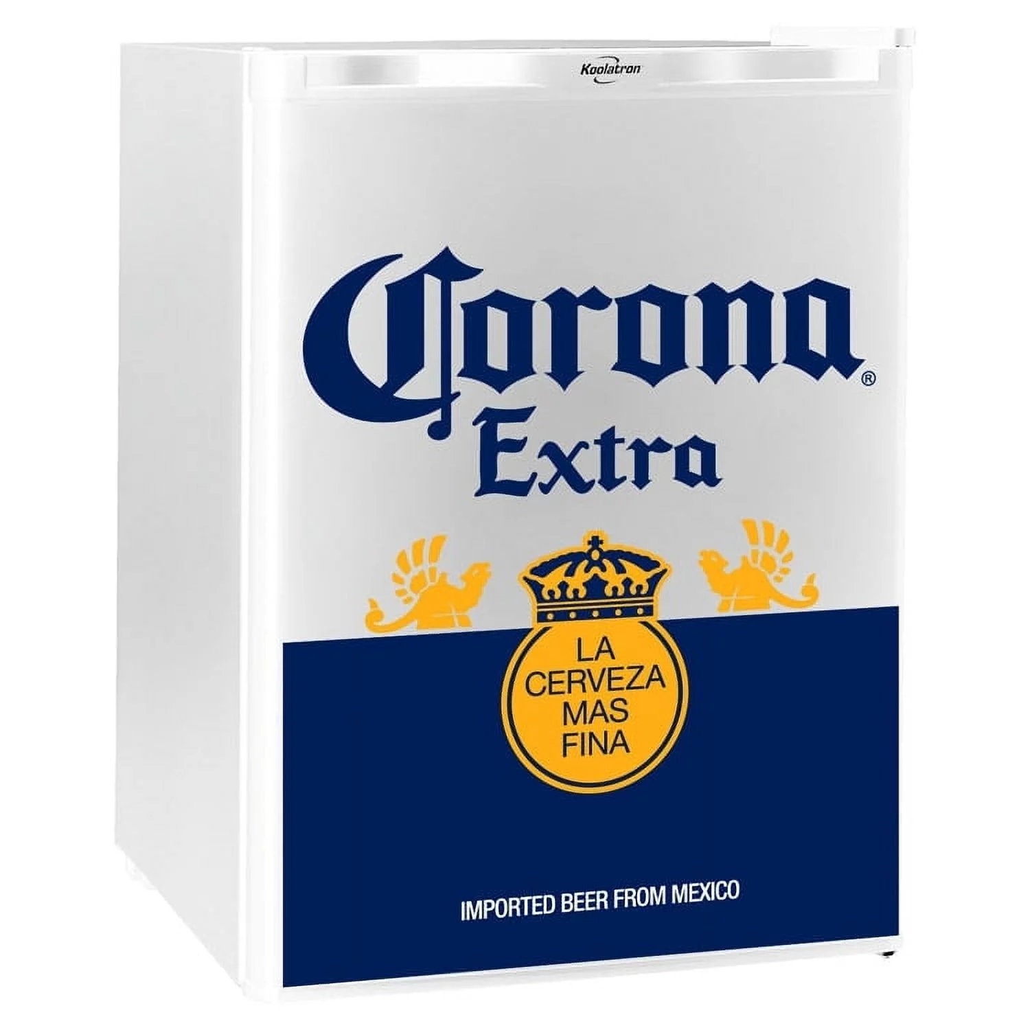 Corona Mini Beer Fridge with Freezer, 2.4 Cu. ft, 70 L for Frozen Meals, Beverages, White Blue