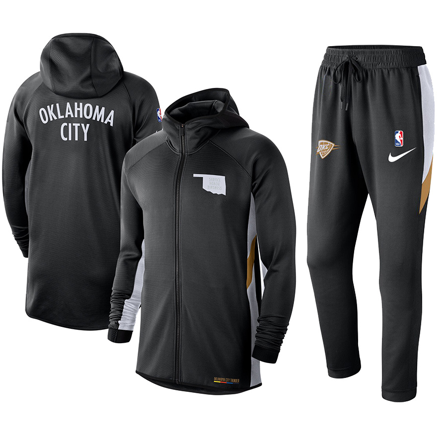 Men's Oklahoma City Thunder Black 2019/20 Showtime Full-Zip Therma Flex Performance Hoodie