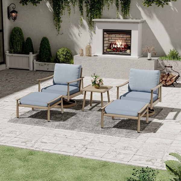 5Piece Aluminum Patio Conversation Set with Swivel Chairs,End Table and Cushions