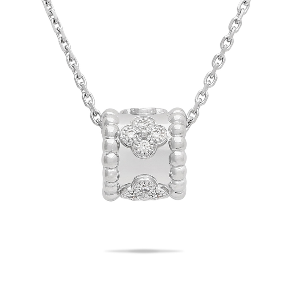Van Cleef & Arpels Perlet Clover Pendant Necklace 18K White Gold Diamond