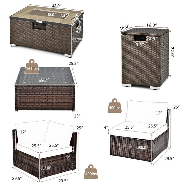 Costway 8PCS Patio Rattan Furniture Set Fire Pit Table Tank Holder